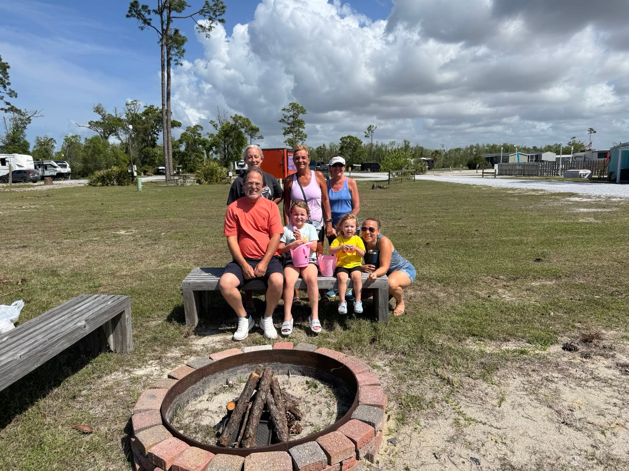 Guests gathered around the fire pit