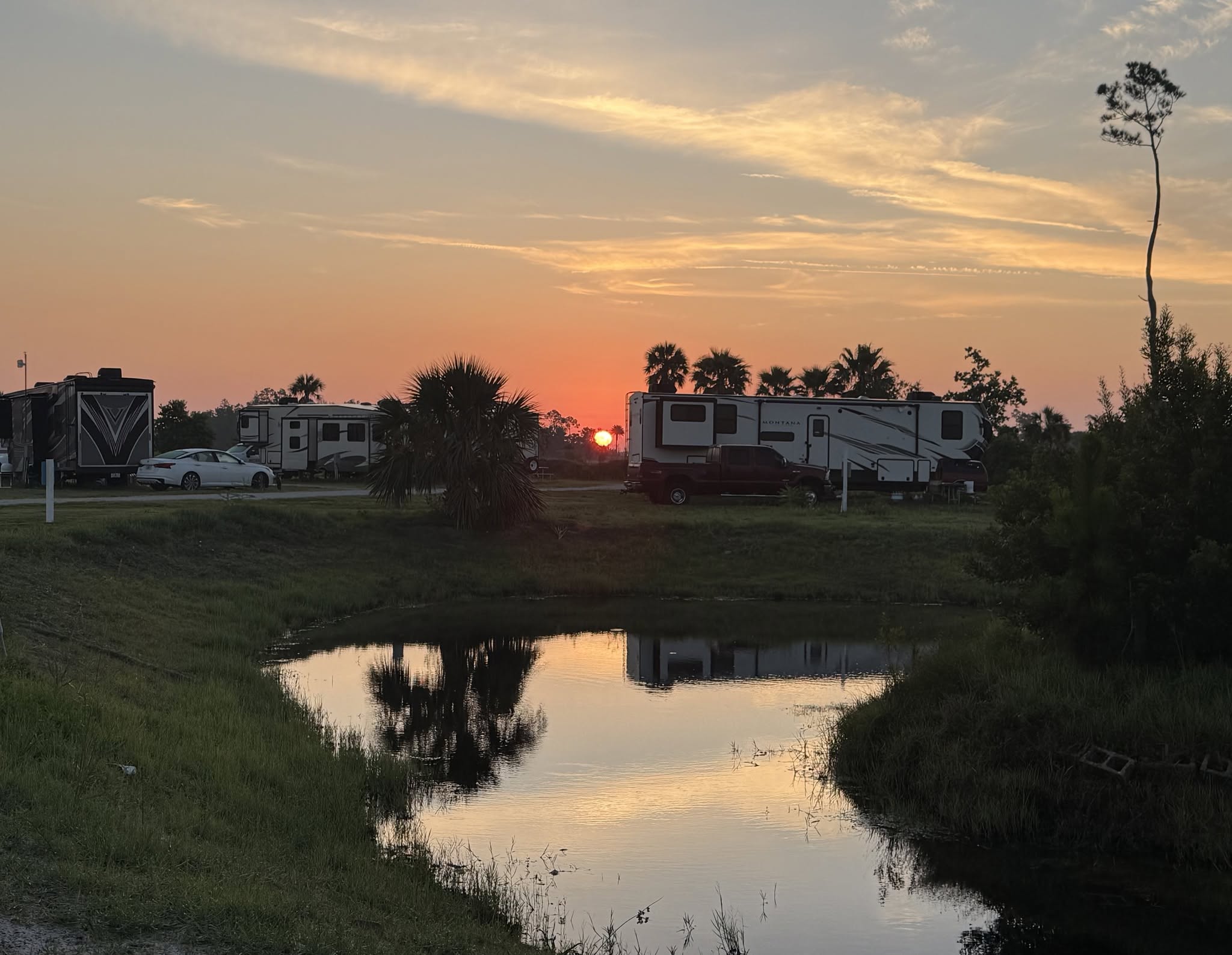 Sunset reflecting over the resort grounds